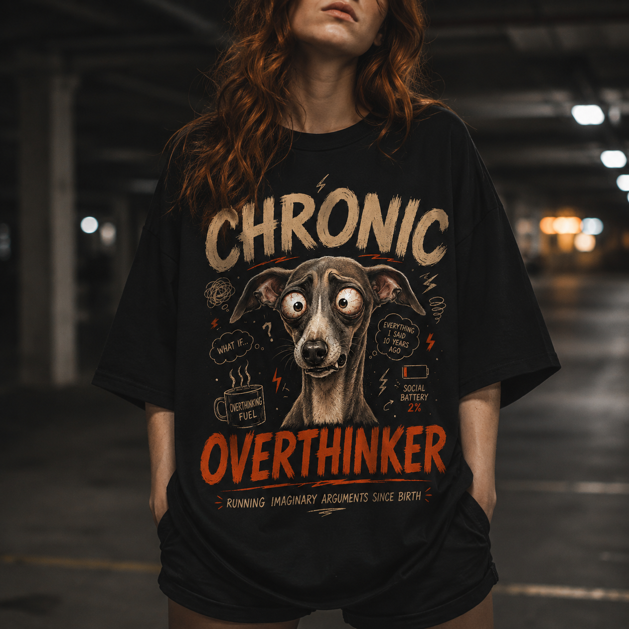 Brooding Italian Greyhound Dog Tee - Chronic Overthinker