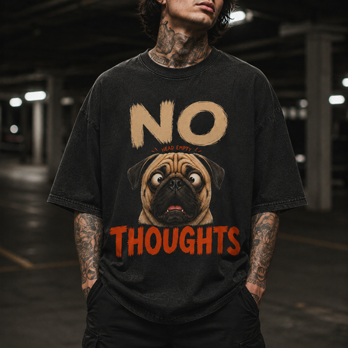 Blank Expression Pug Dog Tee - No Thoughts