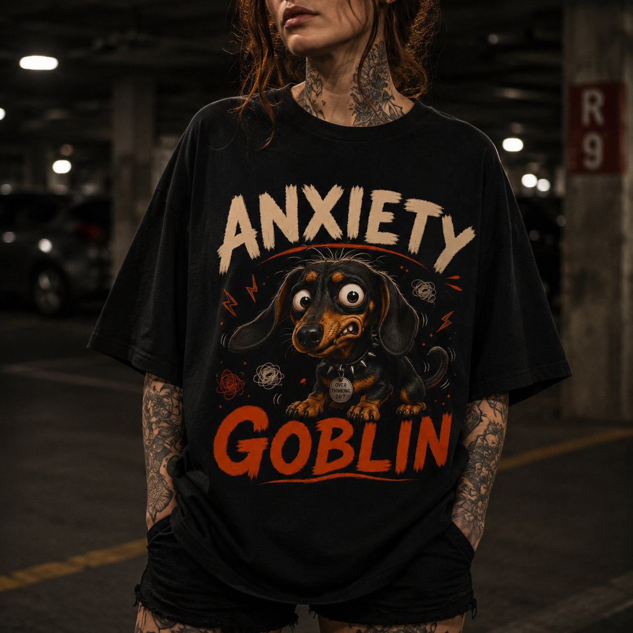 Nervous Dachshund Dog Tee - Anxiety Goblin