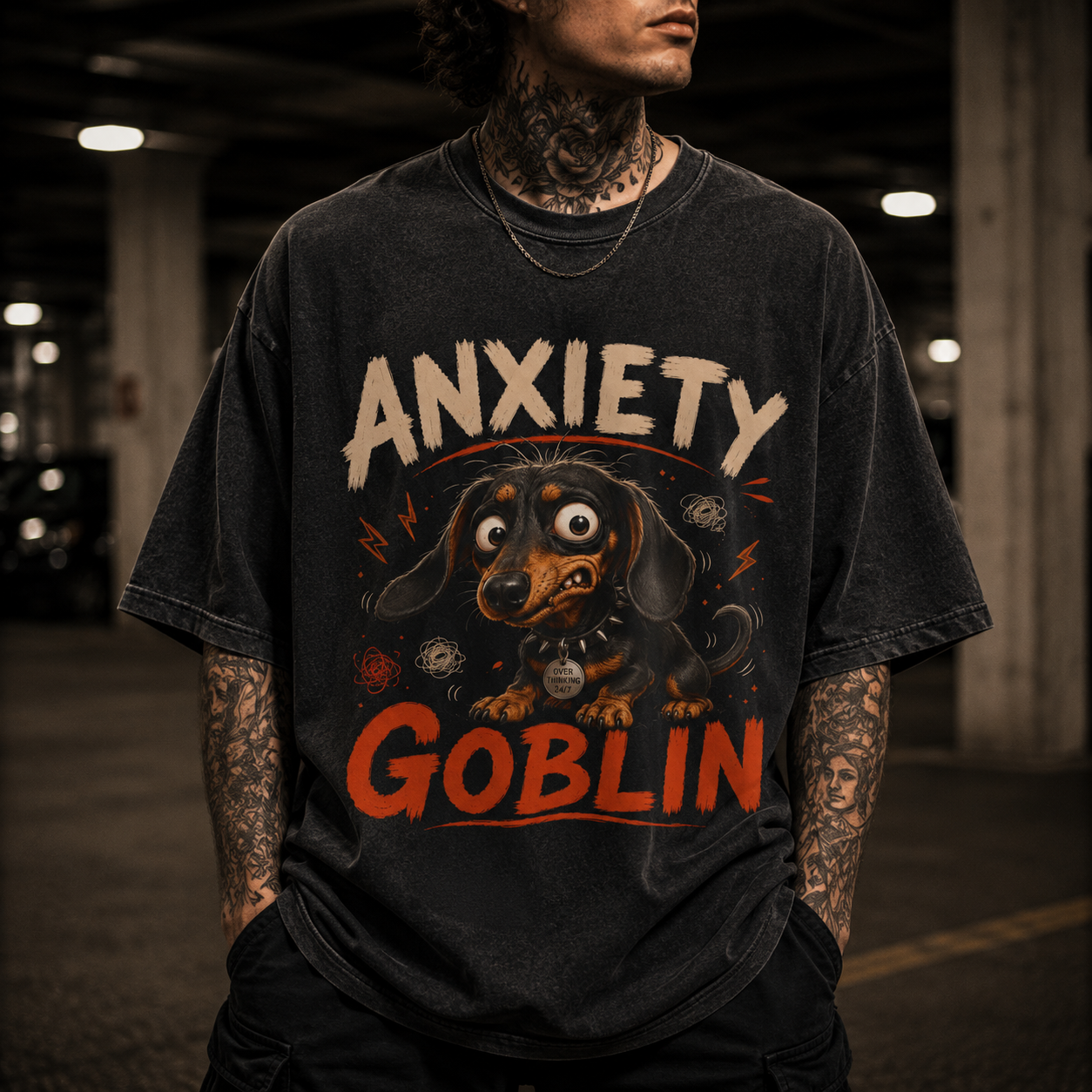 Nervous Dachshund Dog Tee - Anxiety Goblin