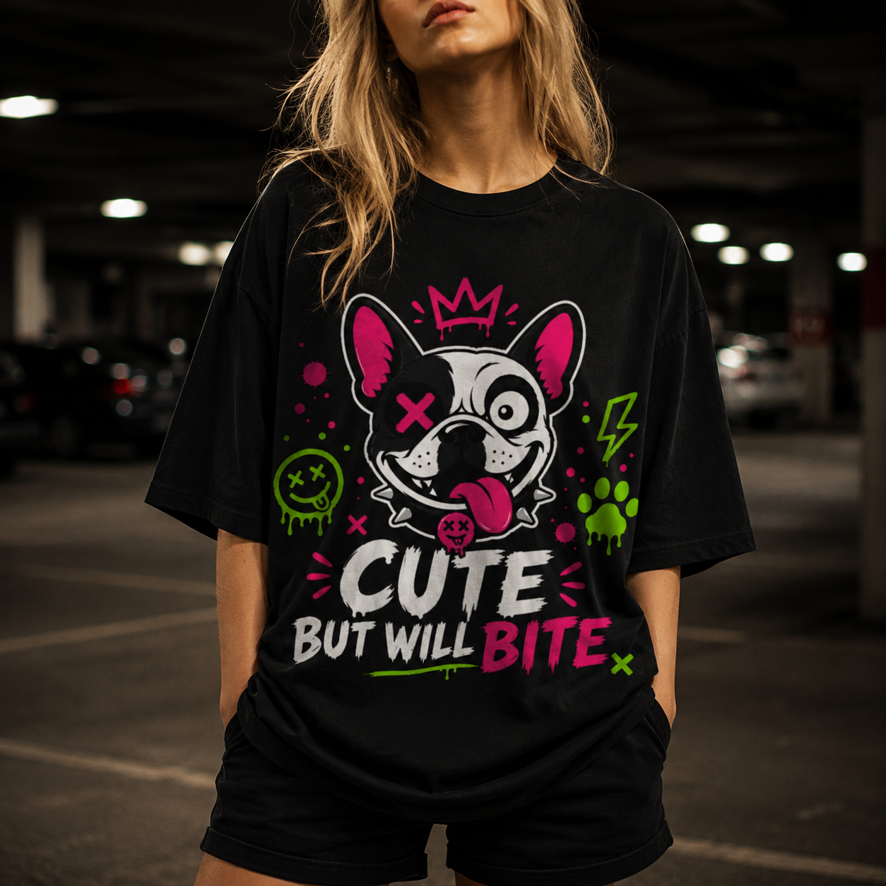 Duplicitous French Bull Dog Tee - Cute But Will Bite