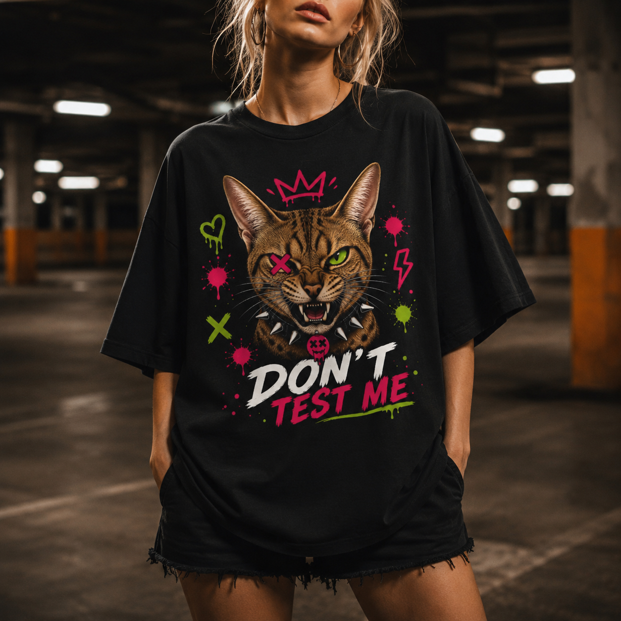 Defensive Streetwear Cat Tee - Don’t Test Me