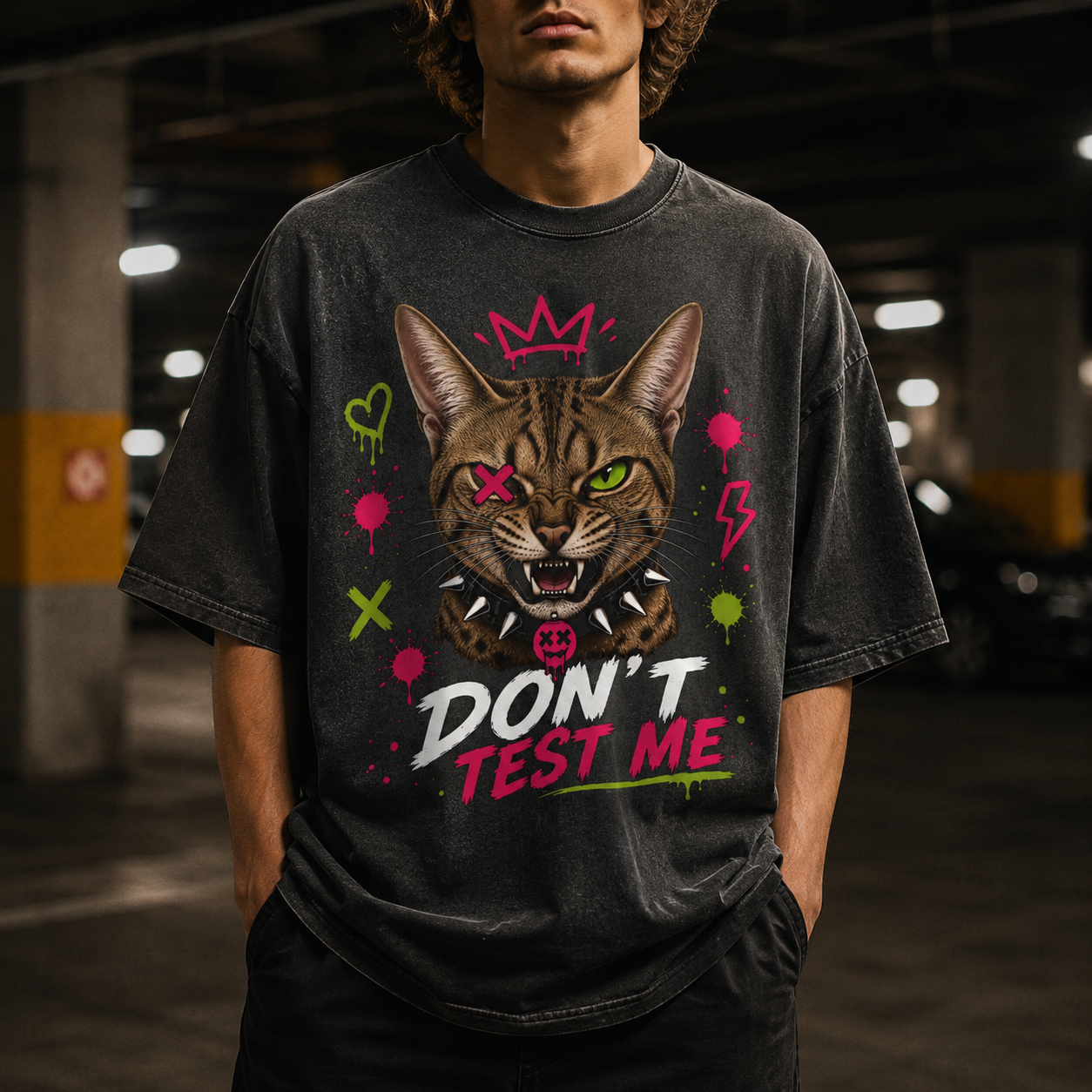 Defensive Streetwear Cat Tee - Don’t Test Me