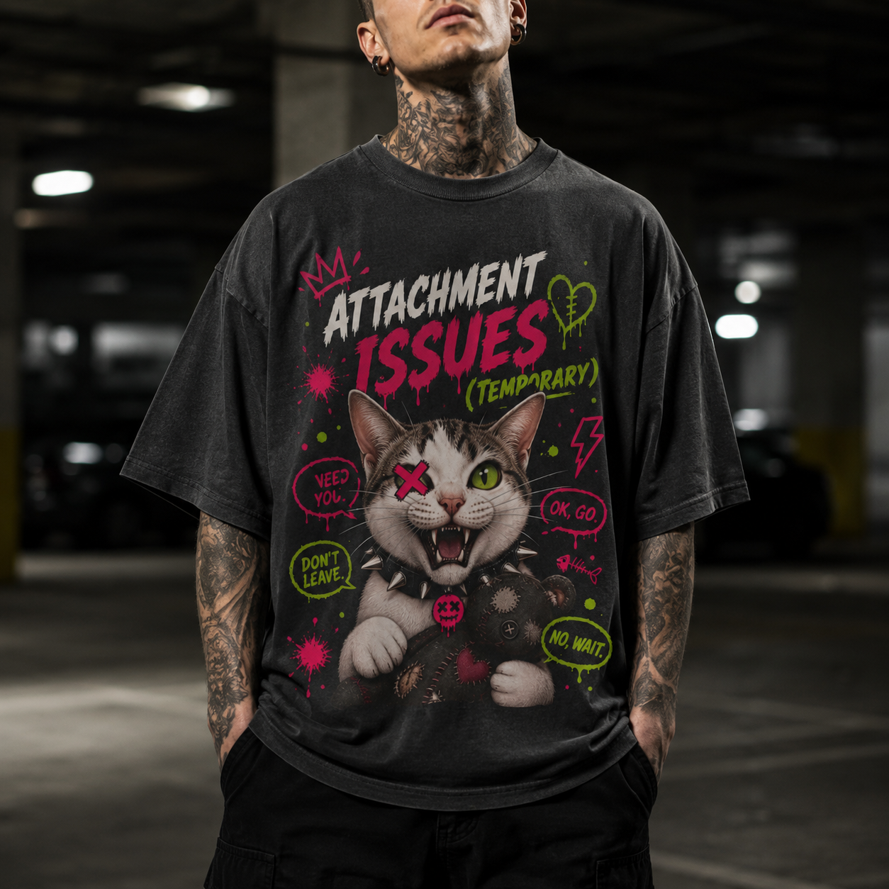 Avoidant Piebald Cat Tee - Attachment Issues