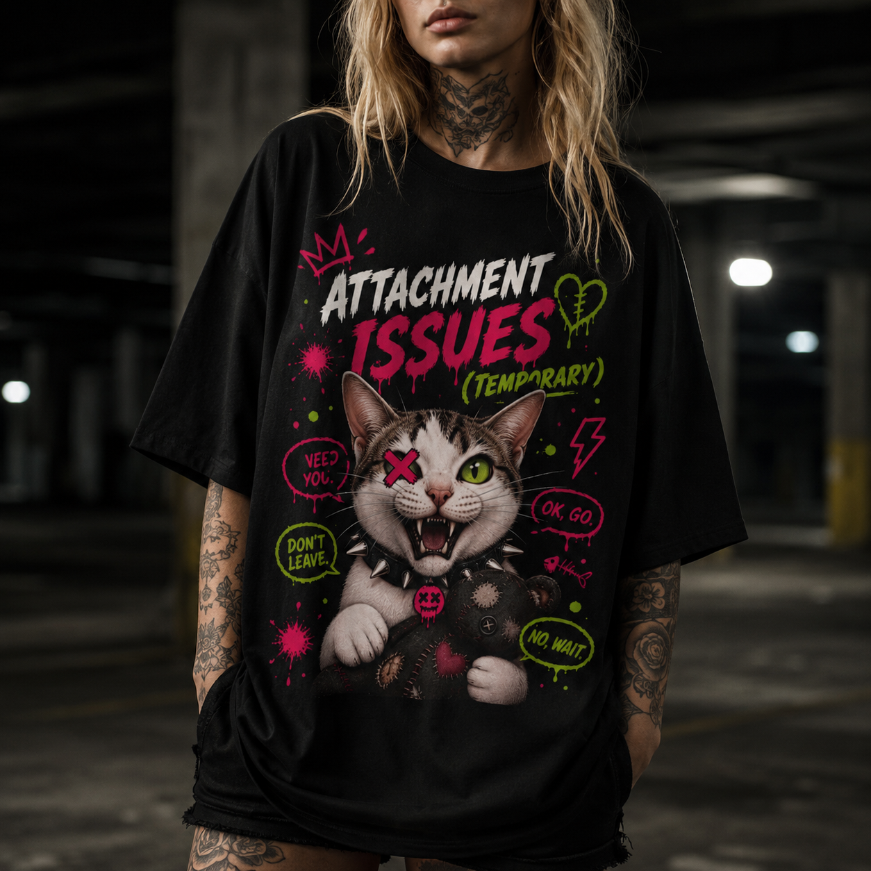 Avoidant Piebald Cat Tee - Attachment Issues