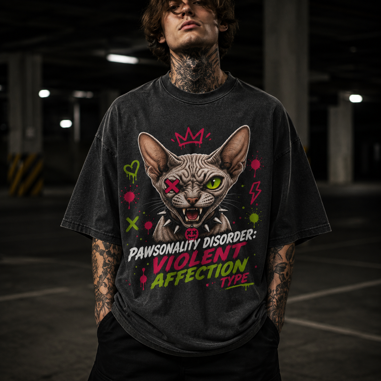 Ferocious Peterbald Cat Tee- Violent Affection
