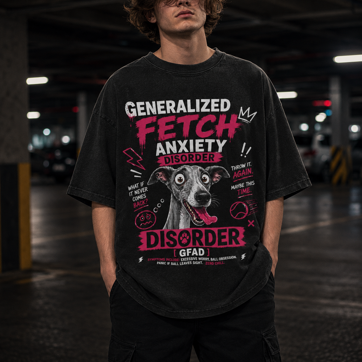 Disquietude Grayhound Dog Tee - Fetch Anxiety
