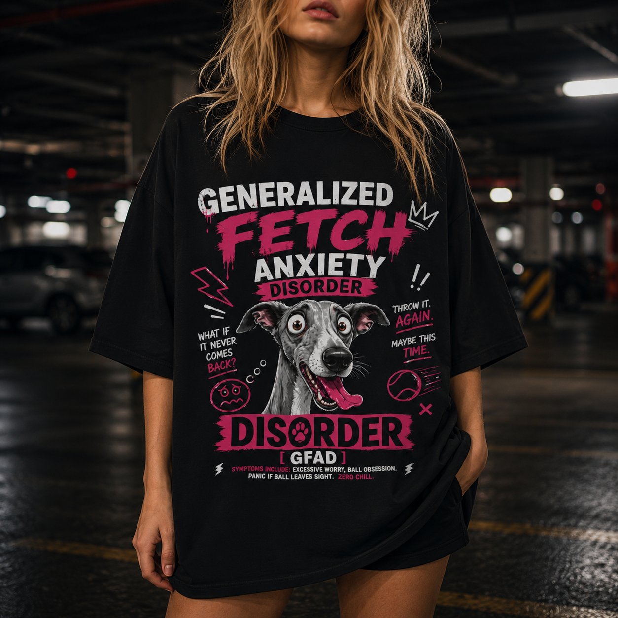 Disquietude Grayhound Dog Tee - Fetch Anxiety